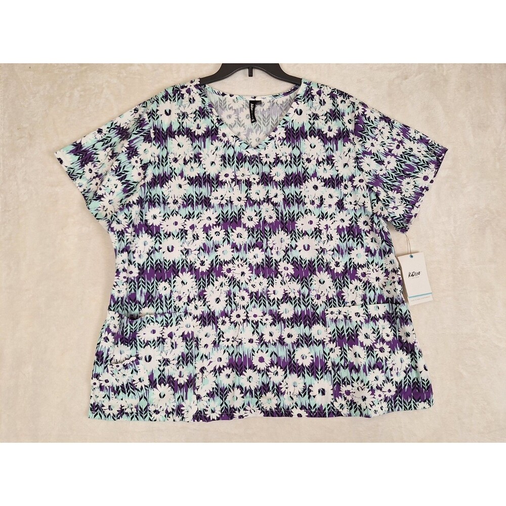 KD110 by BARCO Scrub Top Womens 3XL Cotton V Neck Style 8104 Purple Daisy 6 PKT
